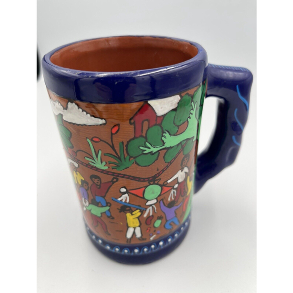 Vintage Folk Art Mexican Pottery Mug 5.5 In Signed Brett 2005 - Picture 2 of 5